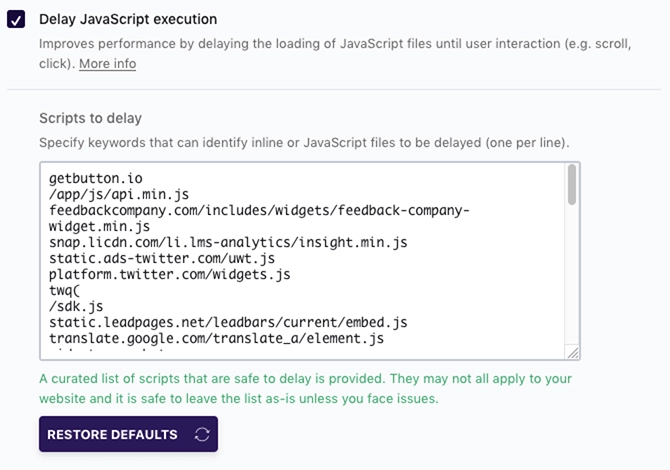 wp rocket delay javascript execution