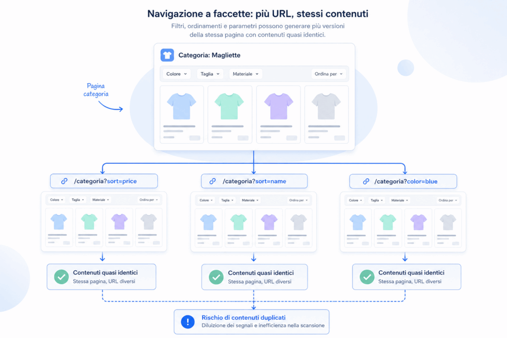 Navigazione a faccette che genera URL diverse con contenuti quasi identici all'interno di una categoria e-commerce