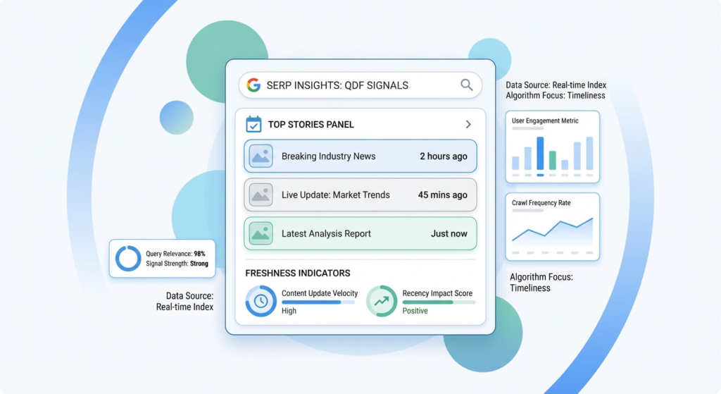 SERP con segnali di Query Deserves Freshness: Top Stories e date recenti