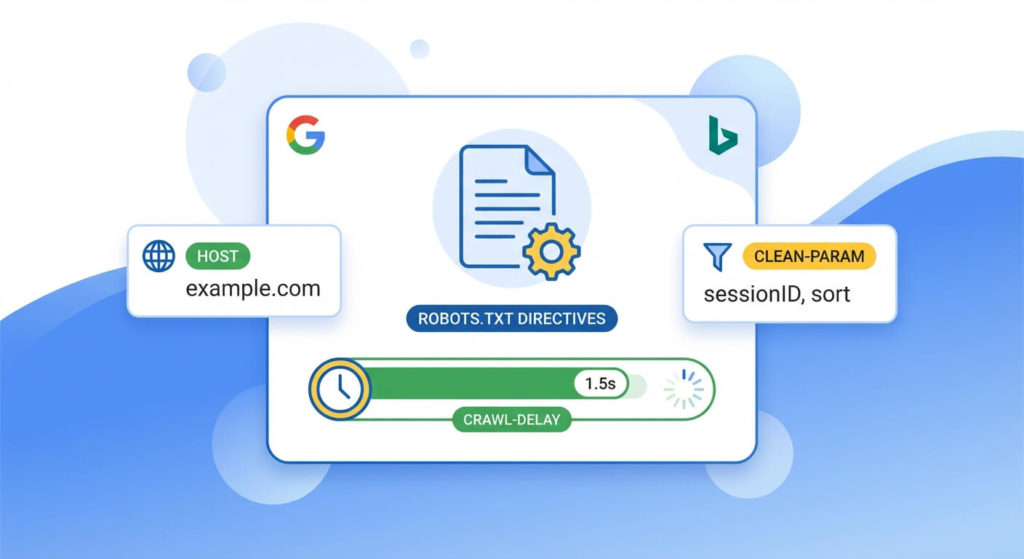 supporto direttive robots.txt per Google e Bing crawl-delay host clean-param
