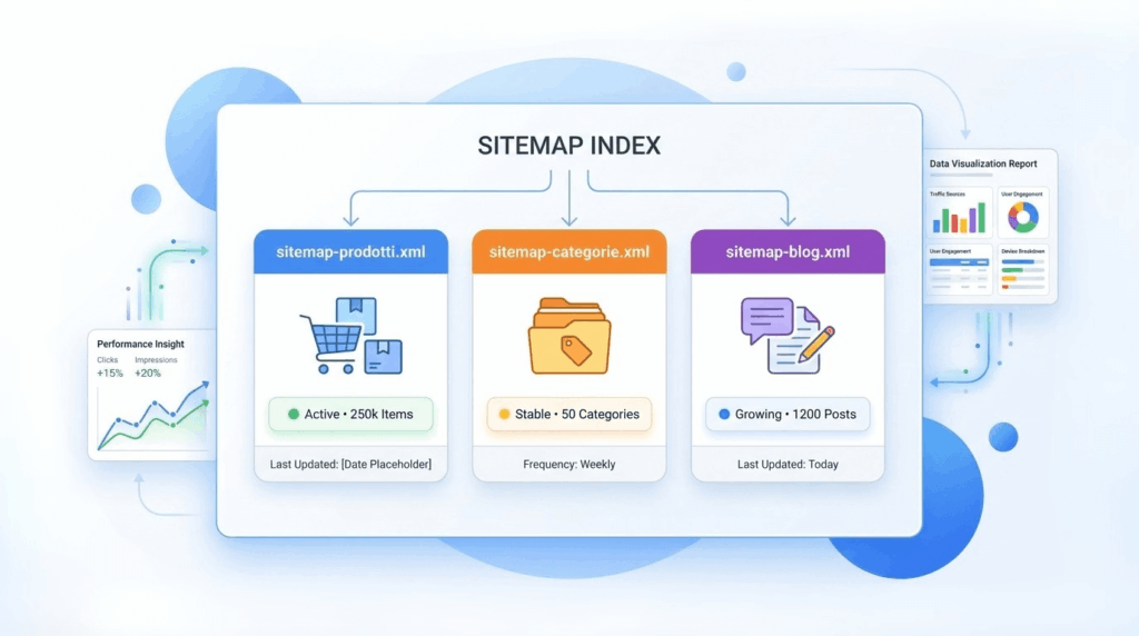 esempio di crawling di una Sitemap XML per ecommerce: sitemap index e segmentazione URL