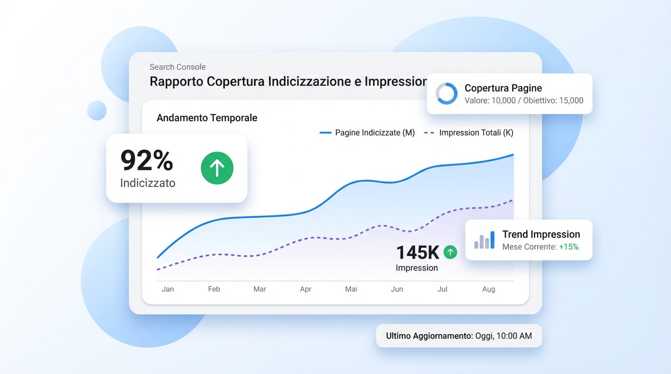 Report Search Console su indicizzazione e andamento impression per analisi SEO PDCA