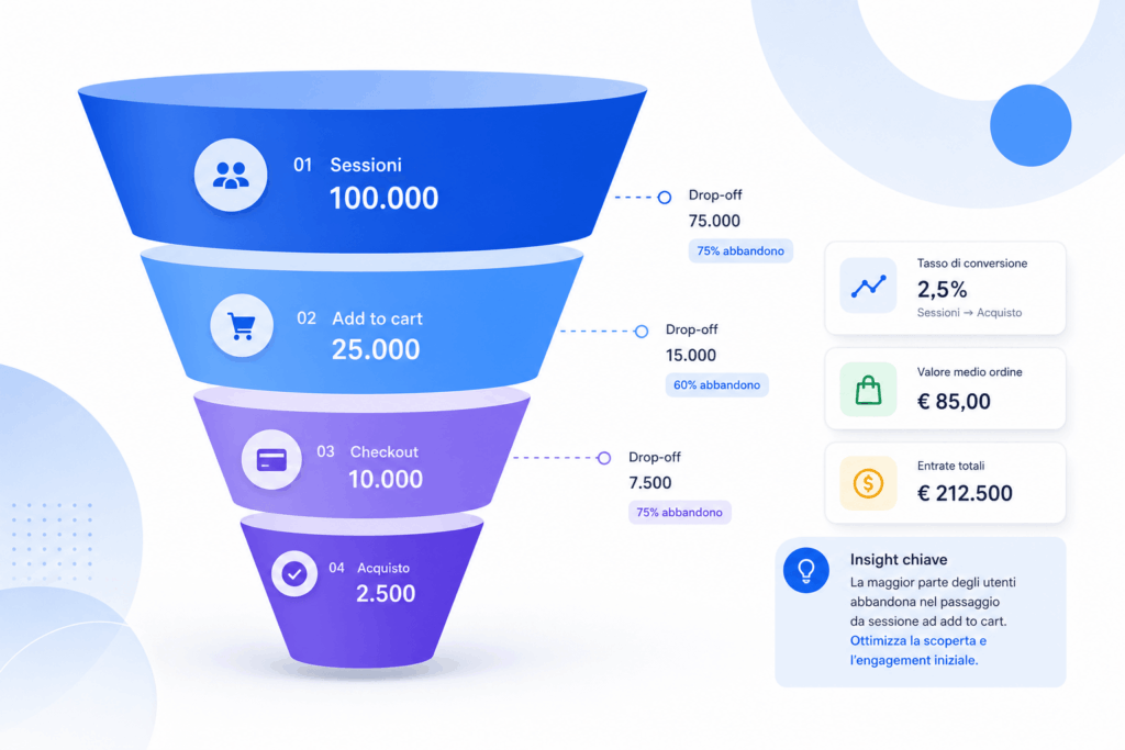 analisi dati ecommerce funnel conversioni drop-off