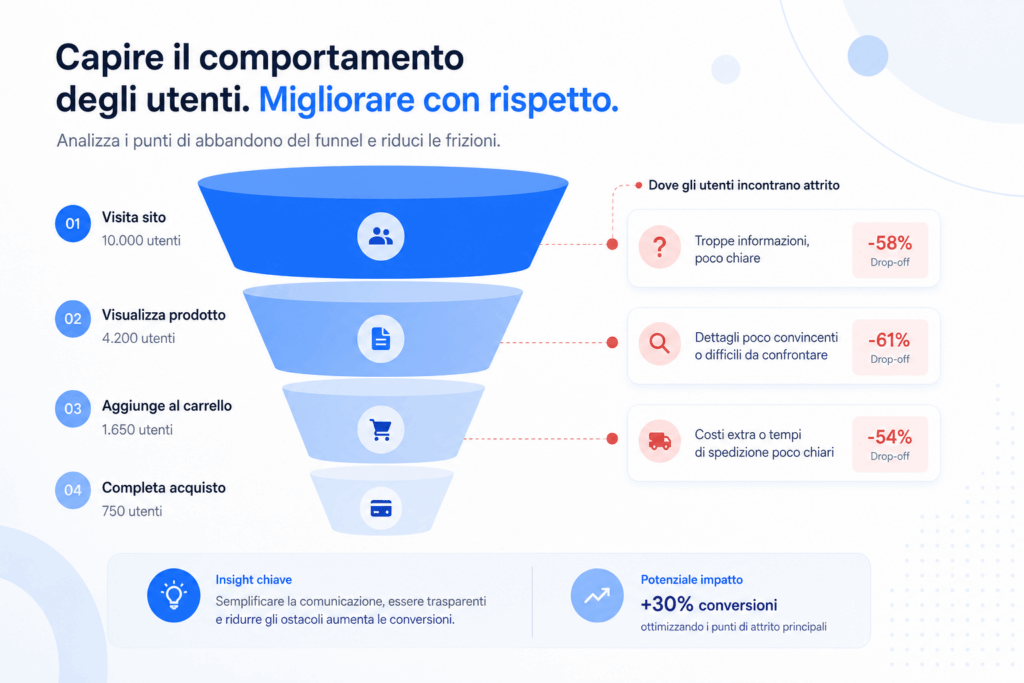attriti nel funnel emersi durante una indagine sul sito