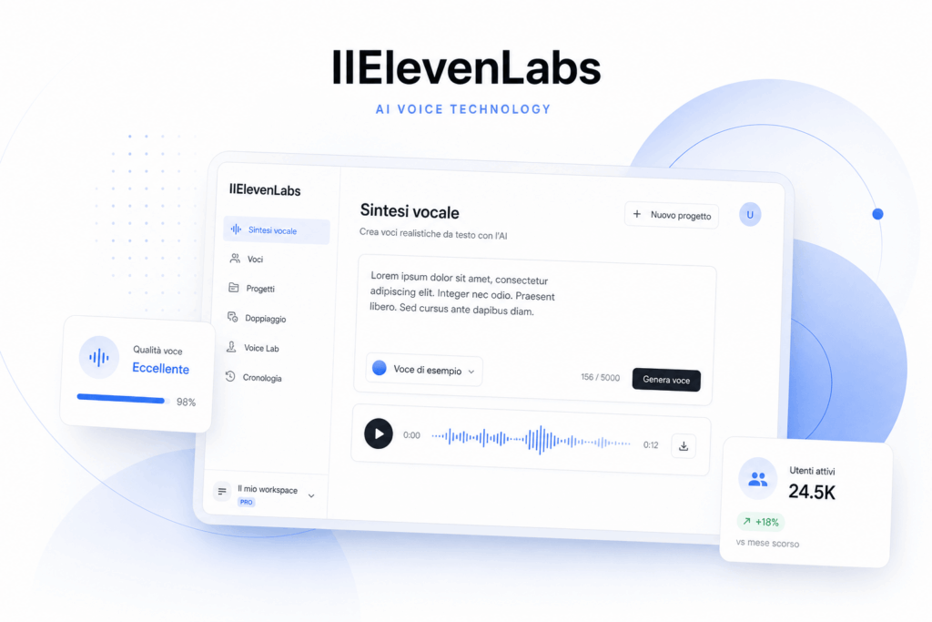 elevenlabs - logo e screenshot piattaforma